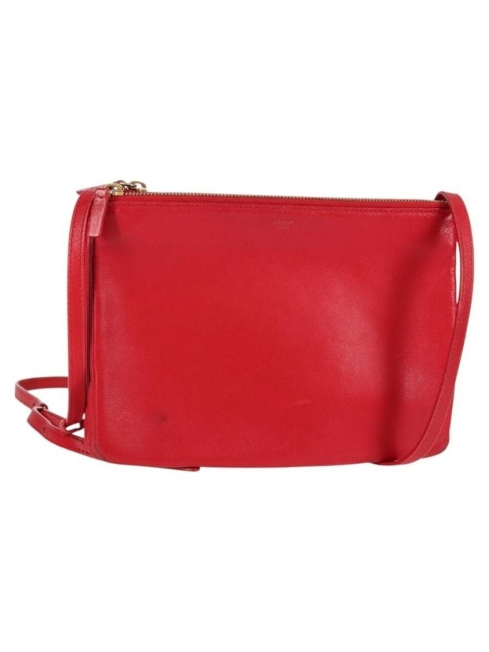 Authentic CELINE  Trio Shoulder Bag Leather Red Gold